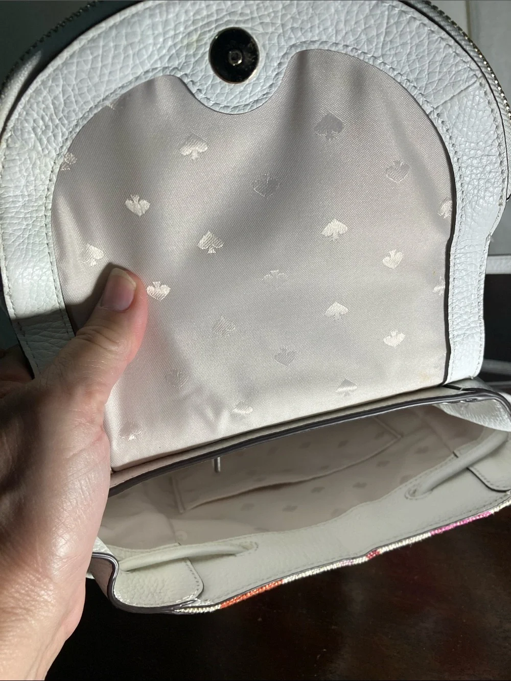 kate spade White Leather Backpack with Multicolor Stripe Front